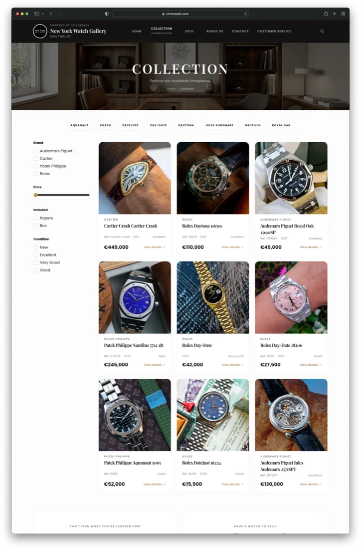 Dealer collection grid