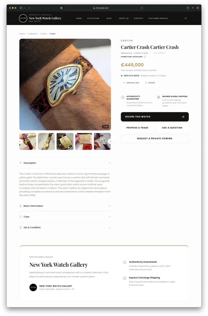 Watch listing detail page